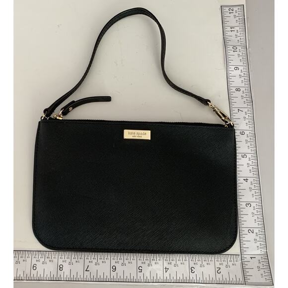 Kate Spade Lolly Newbury Pouch Wallet Wristlet Black Leather Strap Thin Logo - Picture 9 of 14